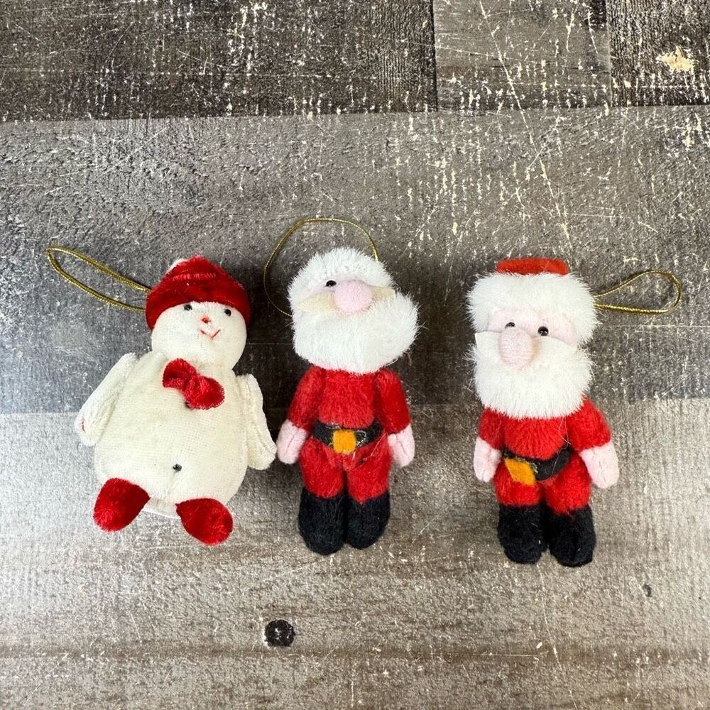 Lot of 3 Santas & Snowman Christmas Tree Hanging Ornaments Red White 3" Tall